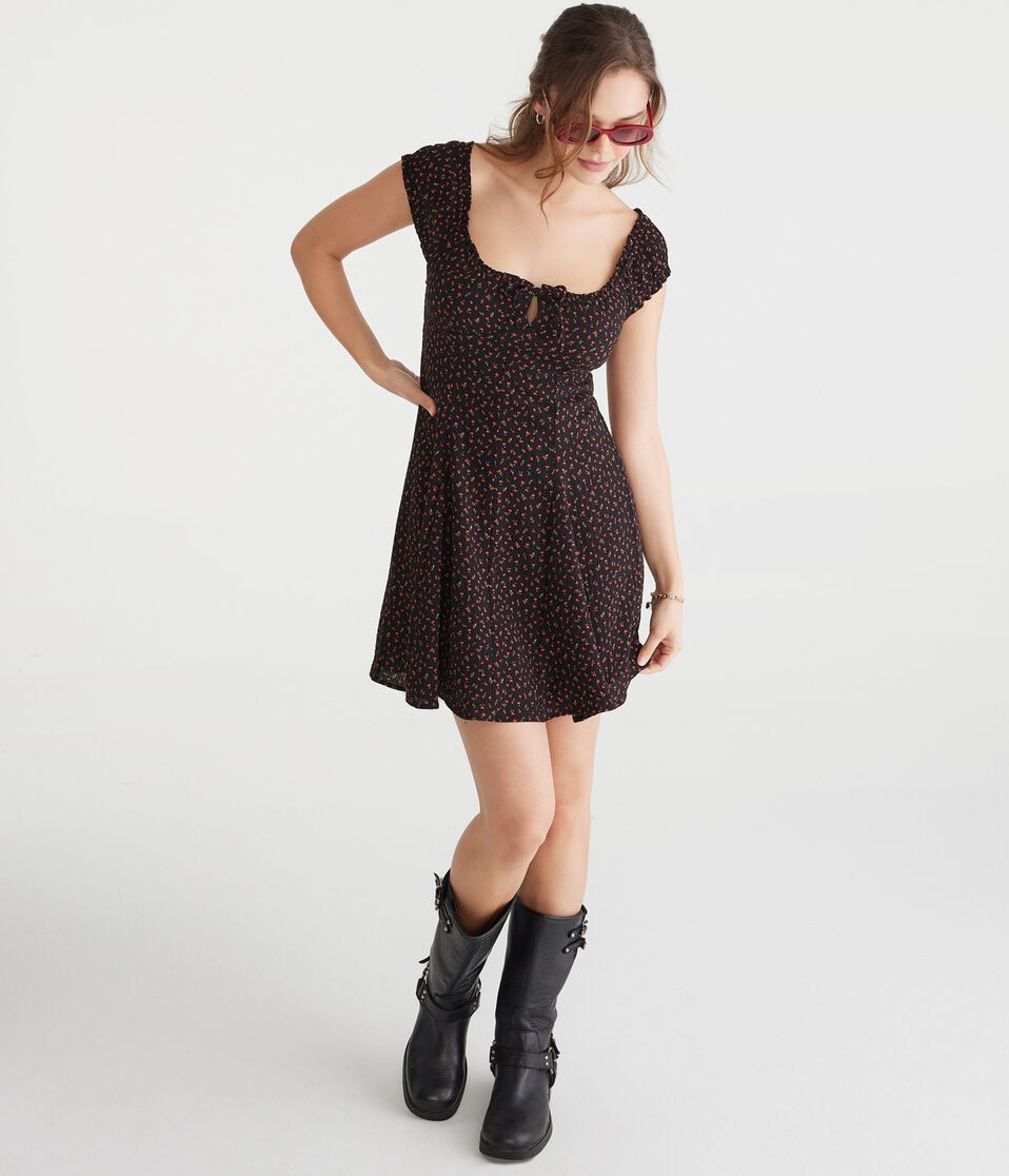 Floral Scoop-Neck A-Line Mini Dress