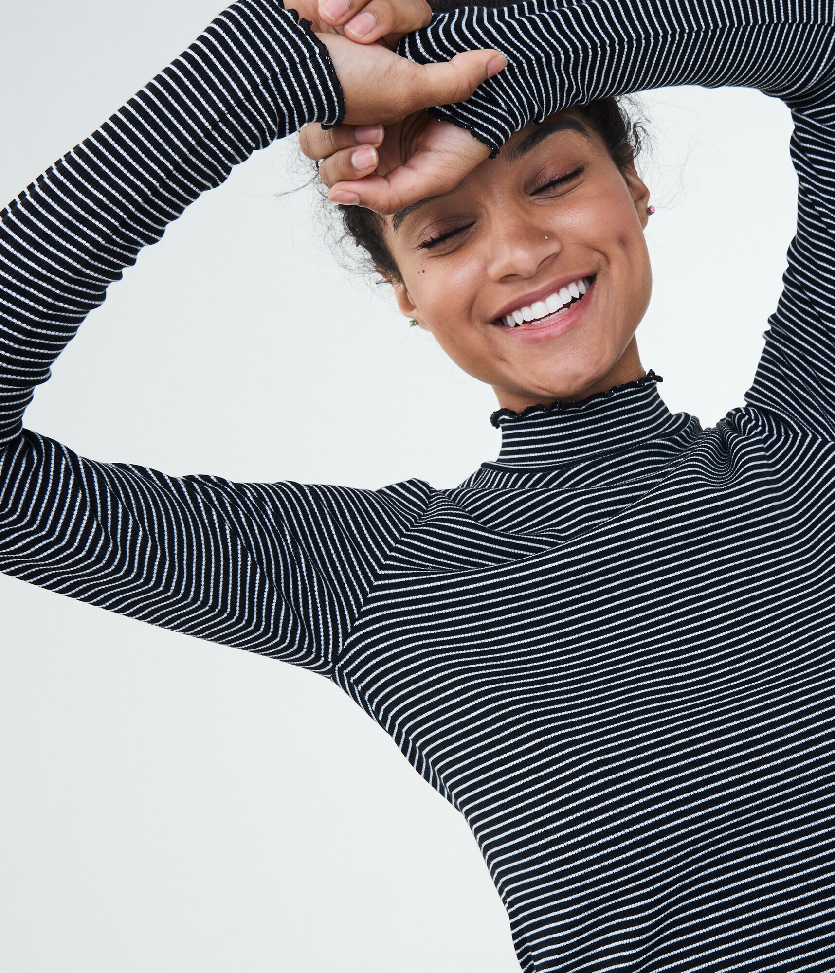 Striped Mock-Neck Swing Dress