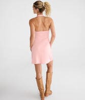 Printed V-Neck Halter Mini Dress
