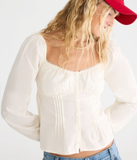 Long Sleeve Pleated Babydoll Top Long Sleeve Pleated Babydoll Top