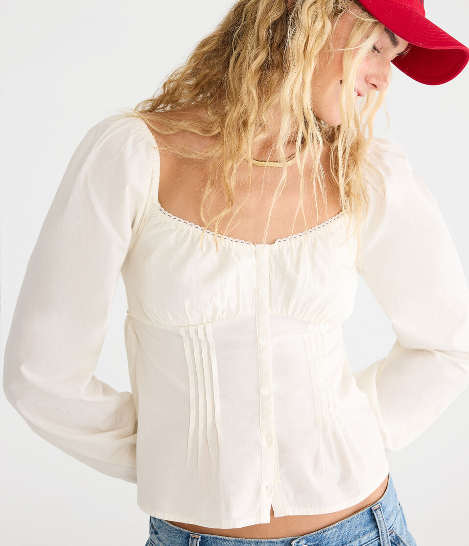 Long Sleeve Pleated Babydoll Top