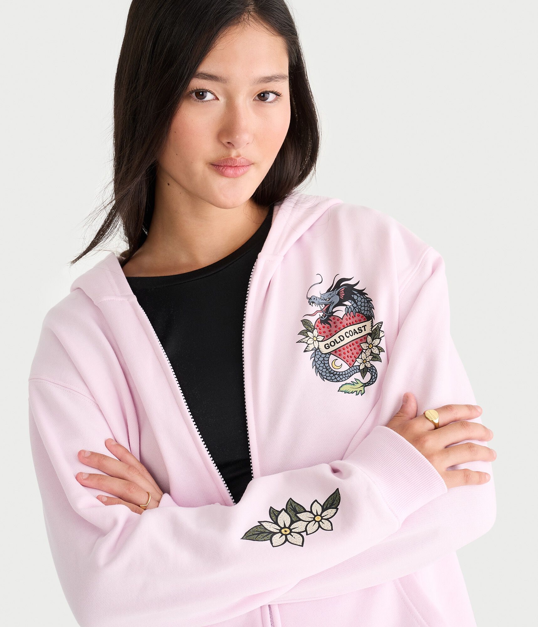 D&eacute;j&agrave; For Aero Gold Coast Dragon Oversized Full-Zip Hoodie