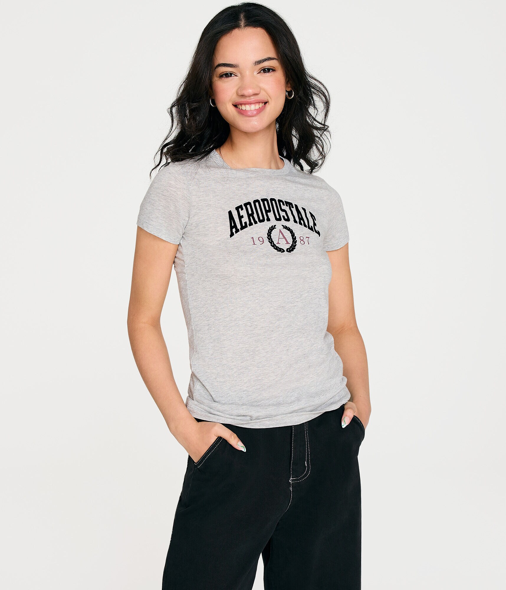 Aeropostale Arch Crest Flocked Graphic Tee