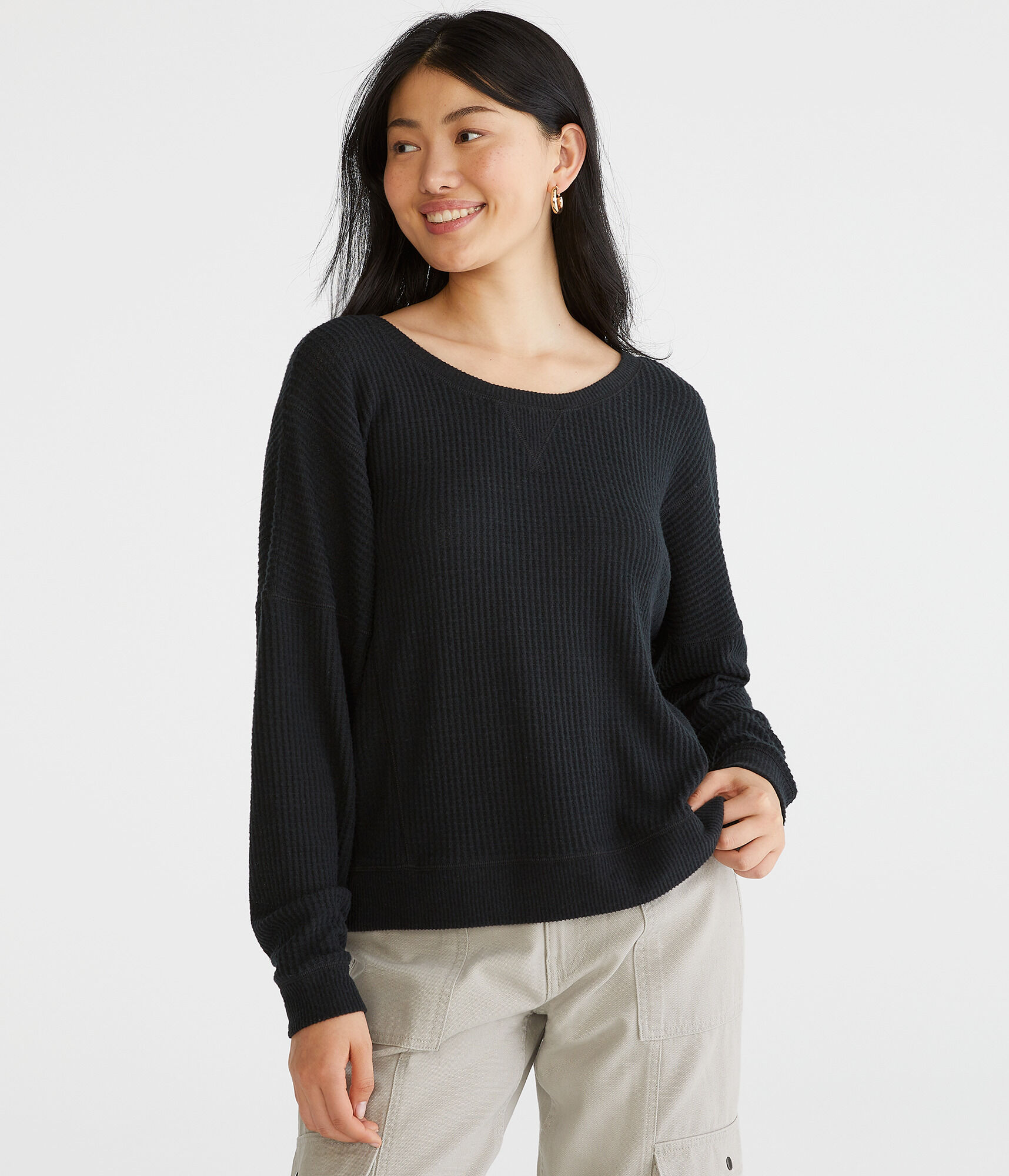 Long Sleeve Wear 2 Ways Cozy Waffle Tee