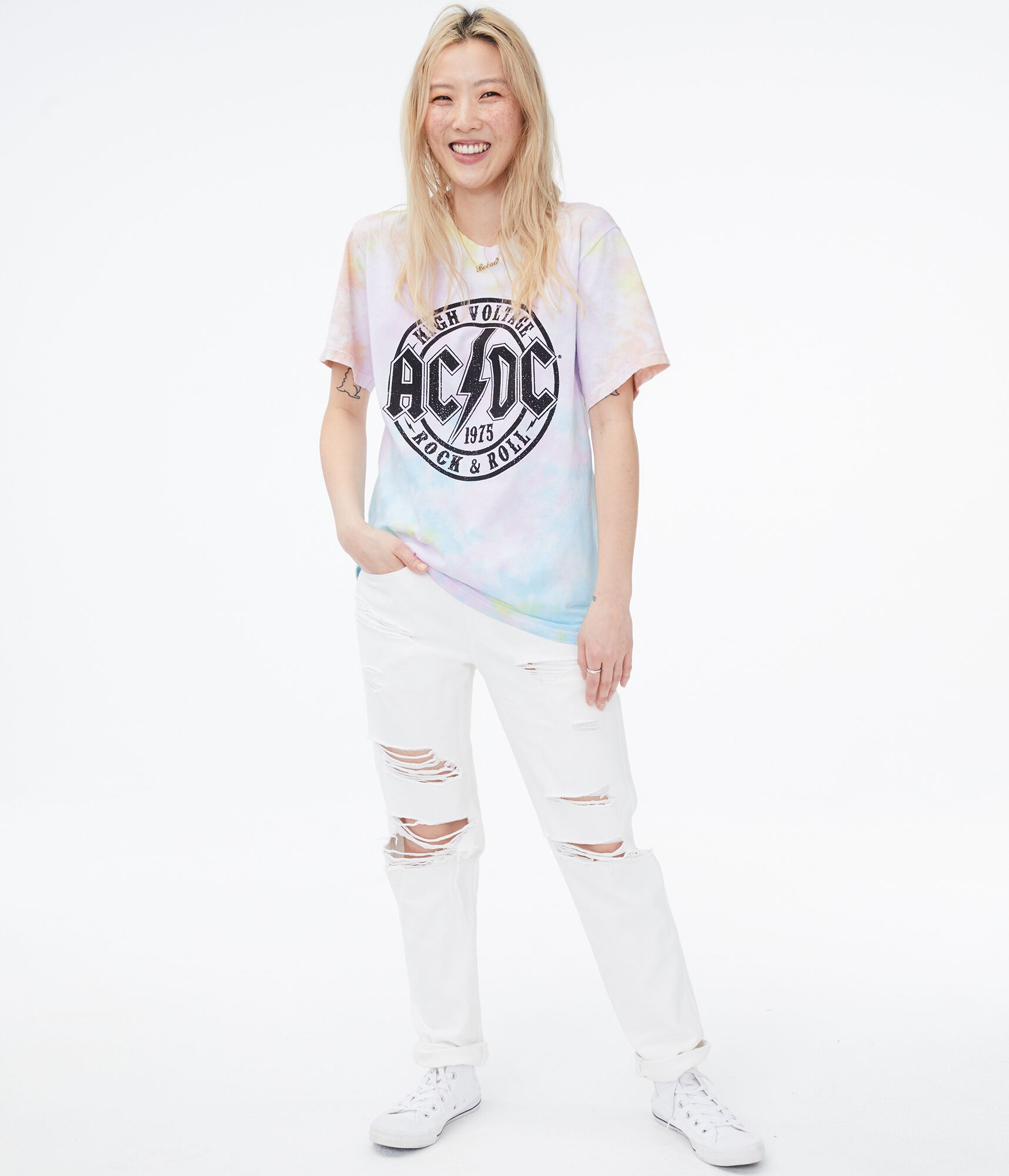AC/DC Tie-Dye Boyfriend Graphic Tee