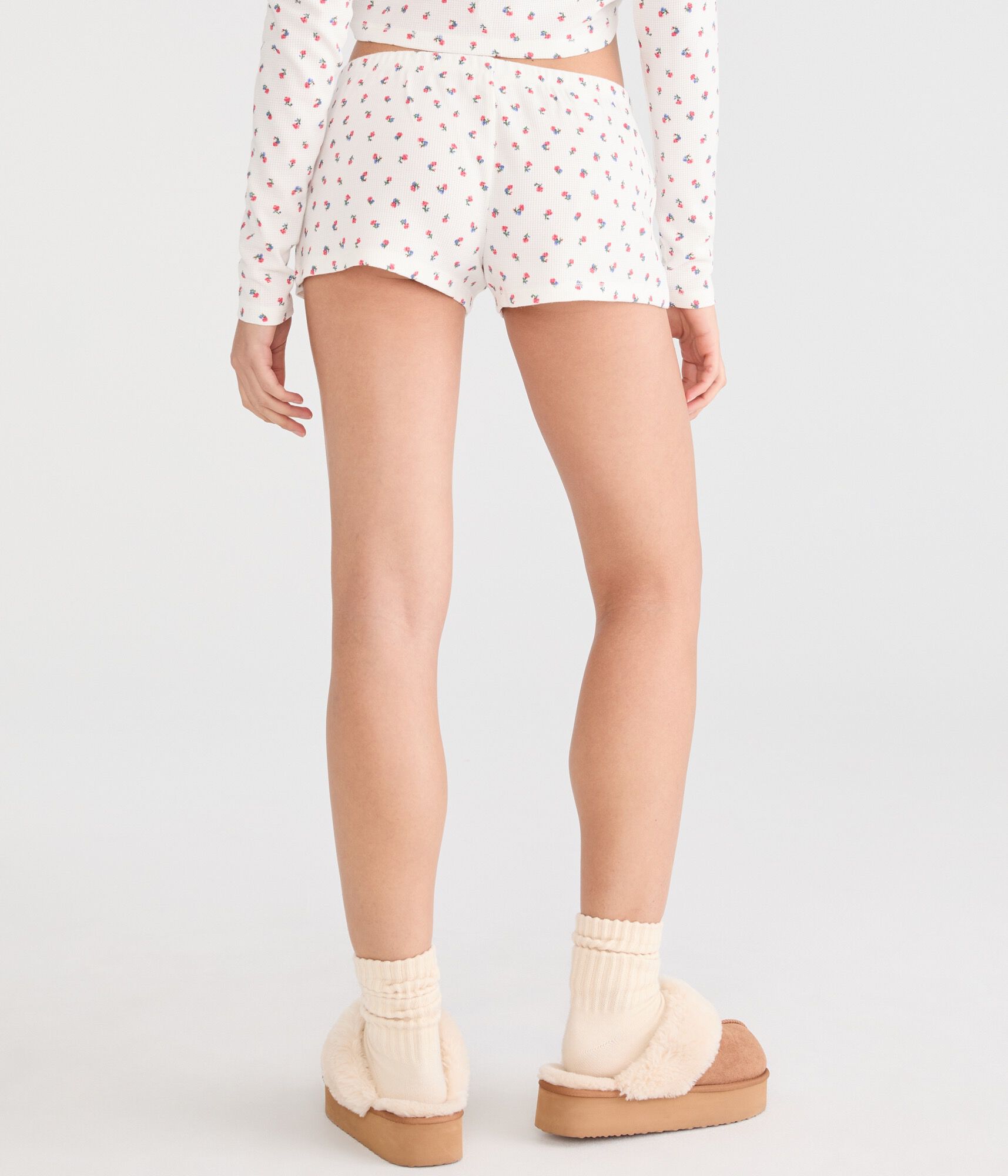 Floral Low-Rise Waffle Sleep Shorts