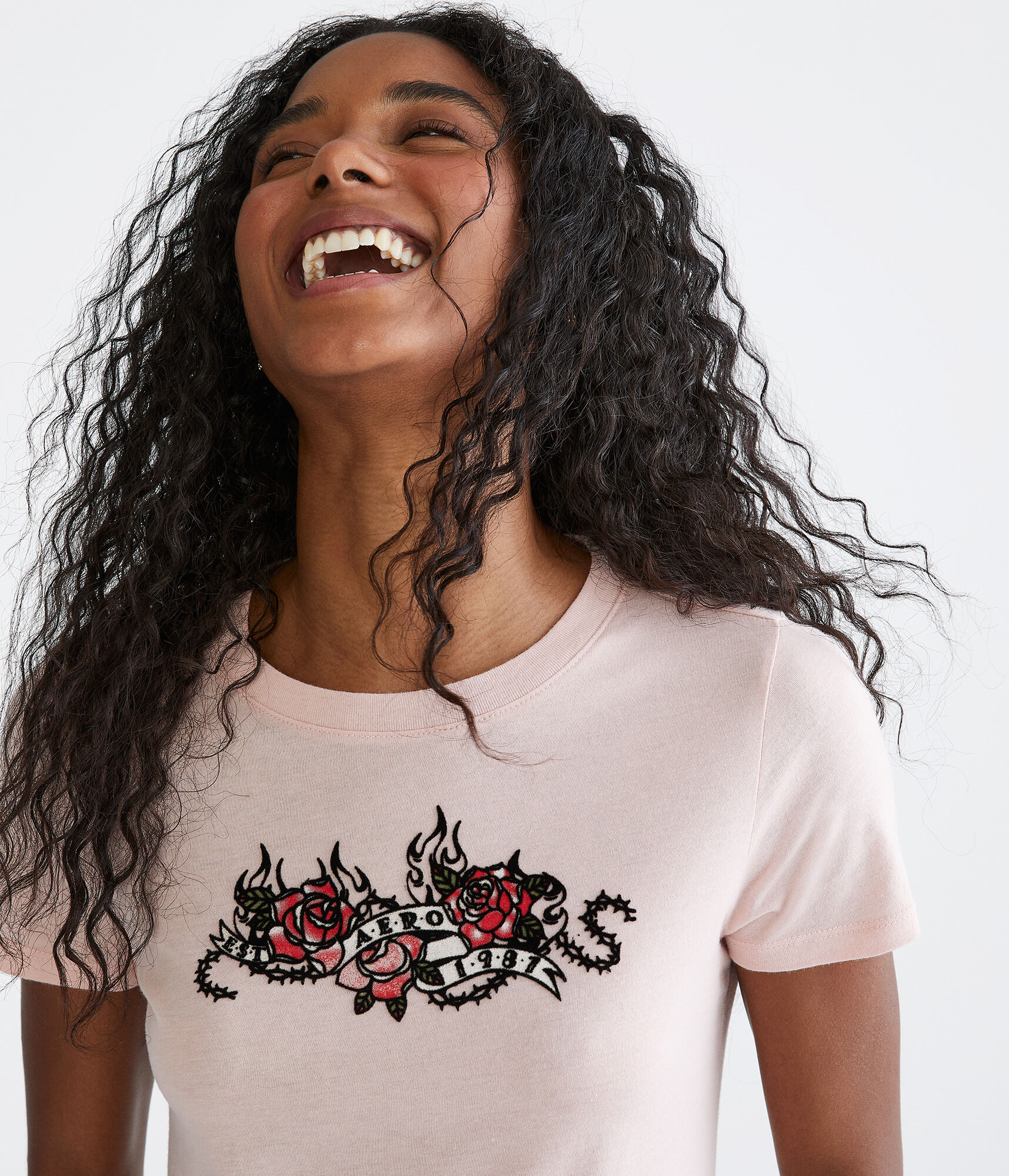 Aero Flaming Roses Flocked Graphic Tee