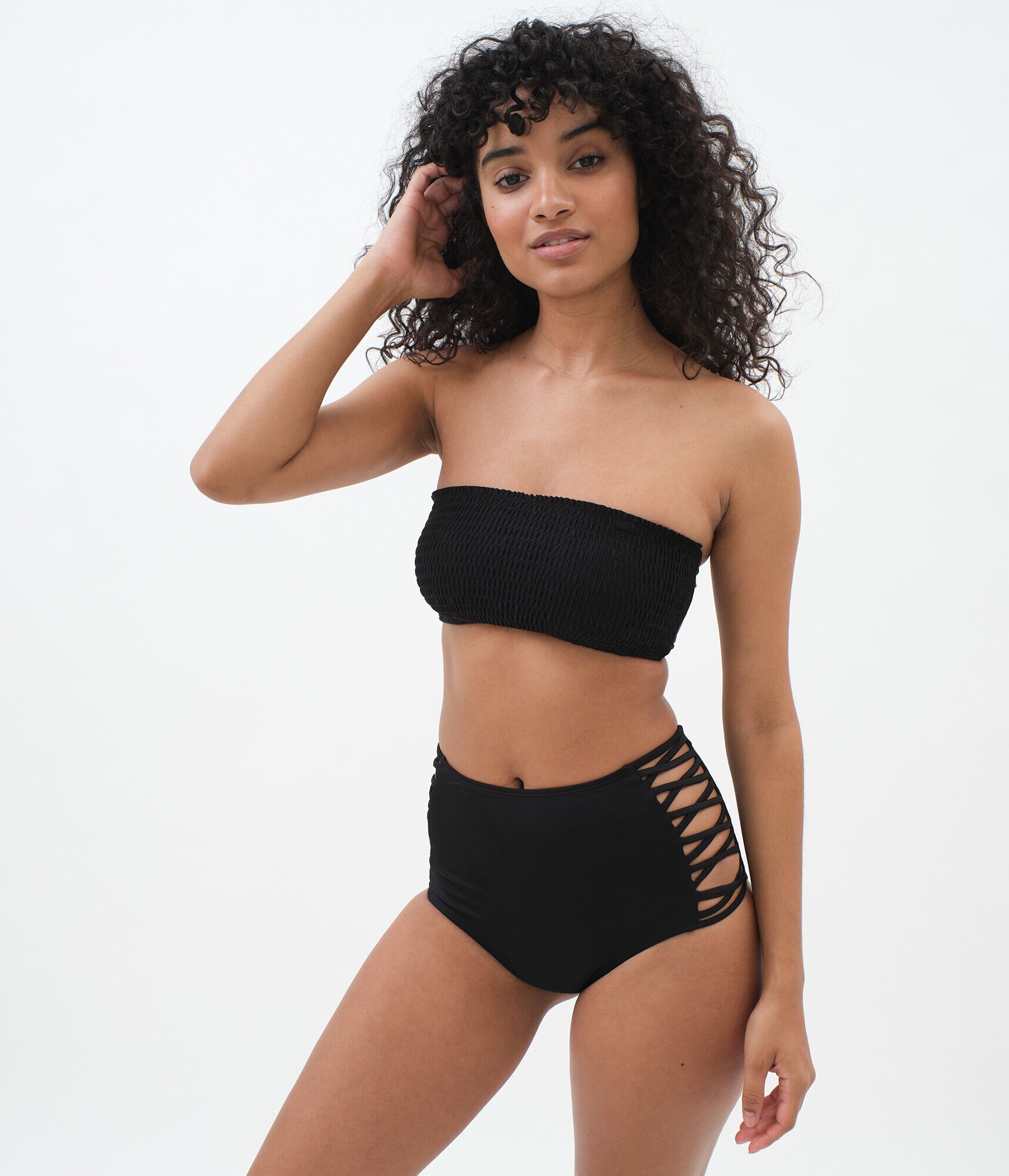 Solid Smocked Bandeau Bikini Top***