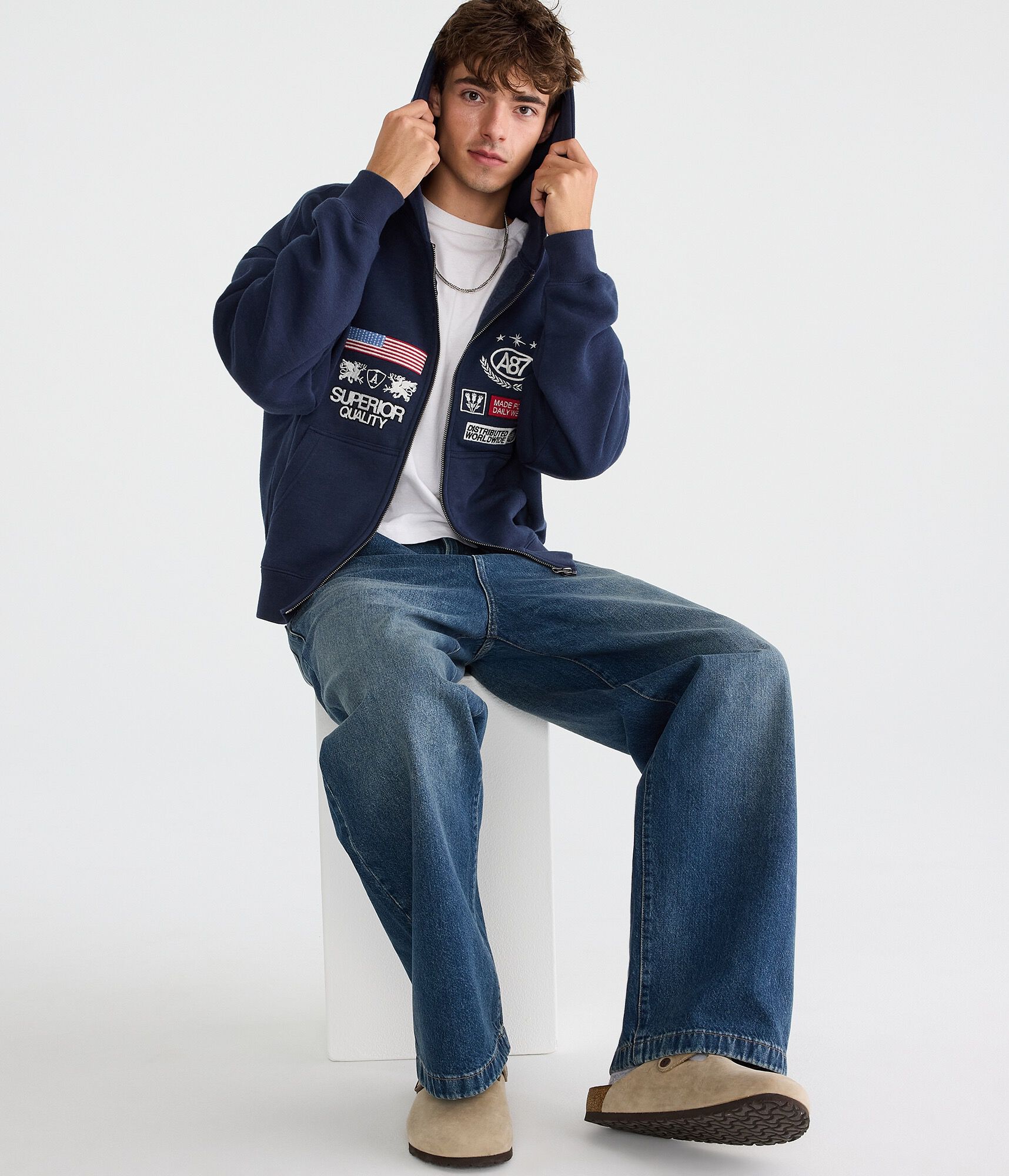 Aeropostale Worldwide Boxy Full-Zip Hoodie