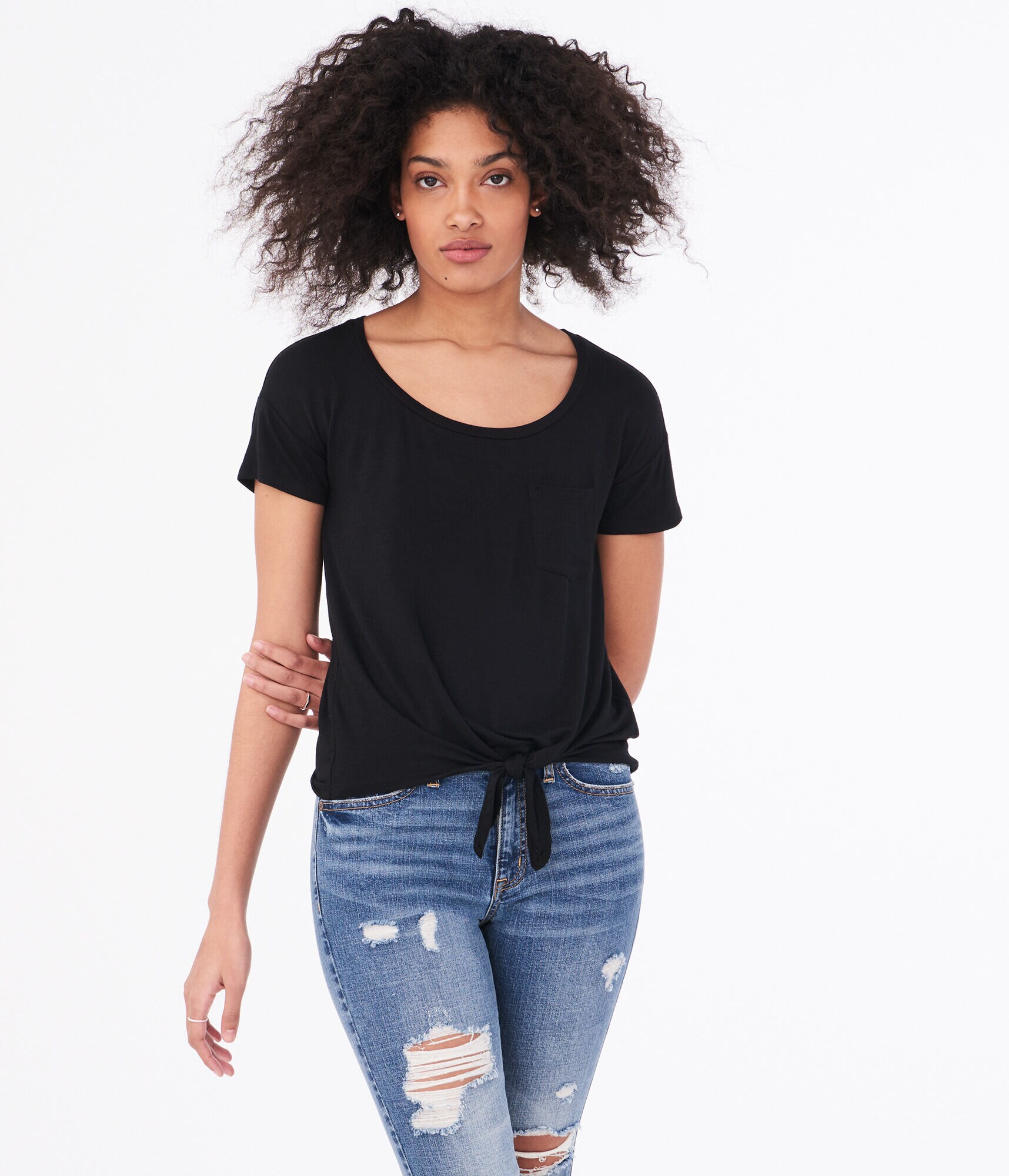 Seriously Soft Tie-Front Pocket Tee***