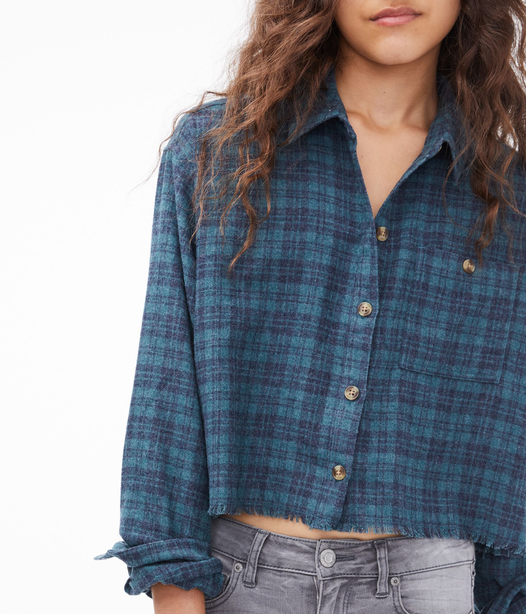Plaid Cropped Button-Down Shirt