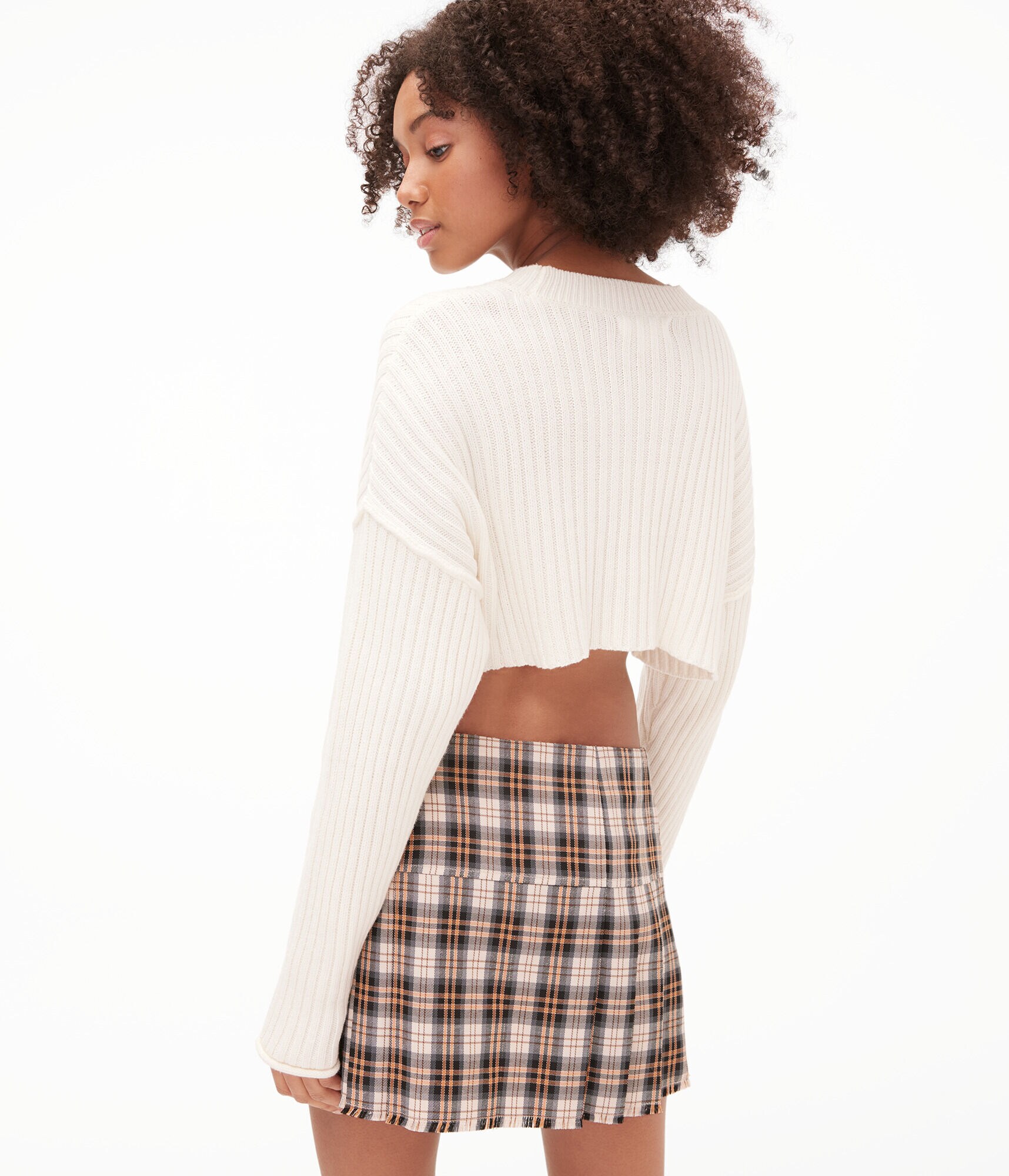 Ribbed Cropped Crew Sweater
