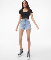 Lacy Buttoned Bodycon Crop Top