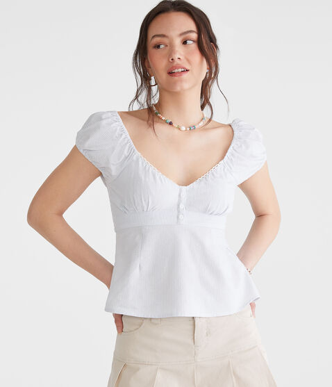 Striped V-Neck Babydoll Top