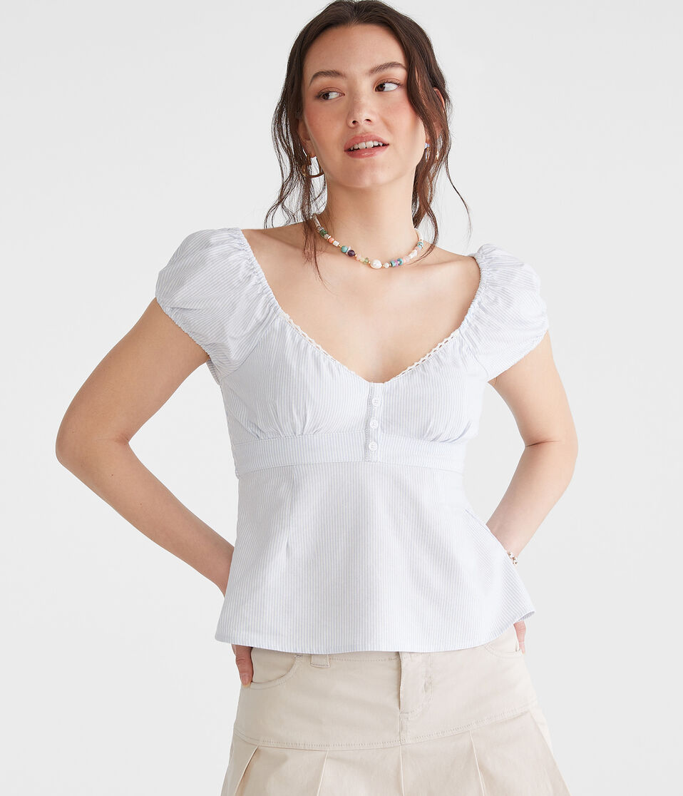 Striped V-Neck Babydoll Top