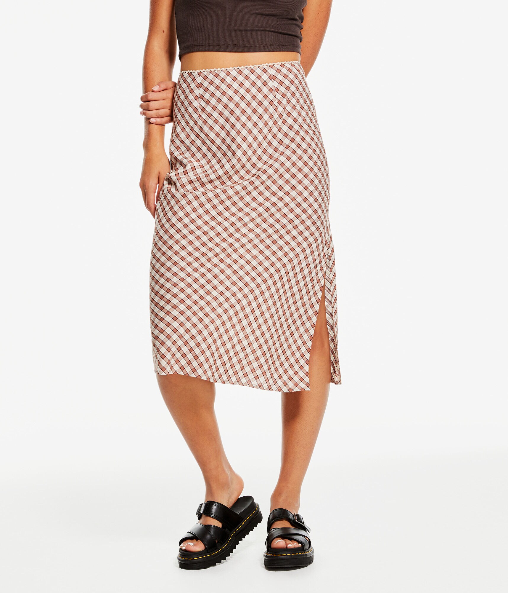 Edikted Plaid Side Slit Tiered Maxi Skirt | PacSun