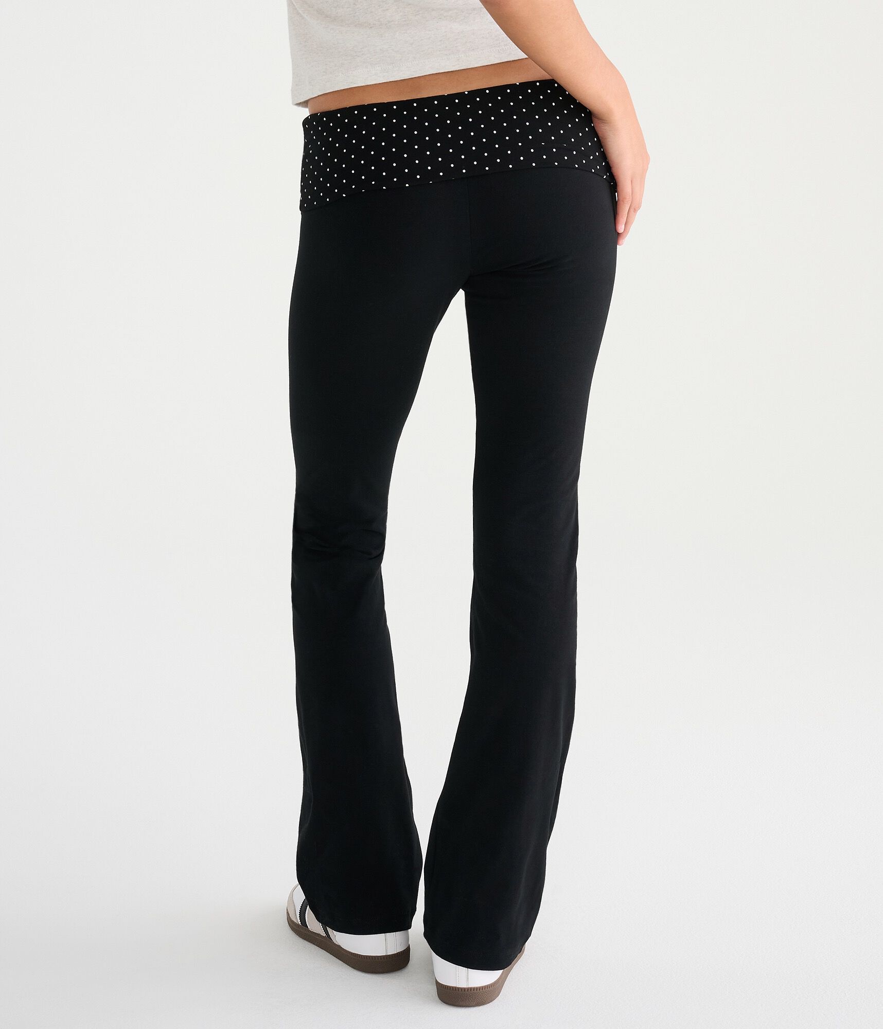 Polka Dot Mid-Rise Fold-Over Bootcut Pants