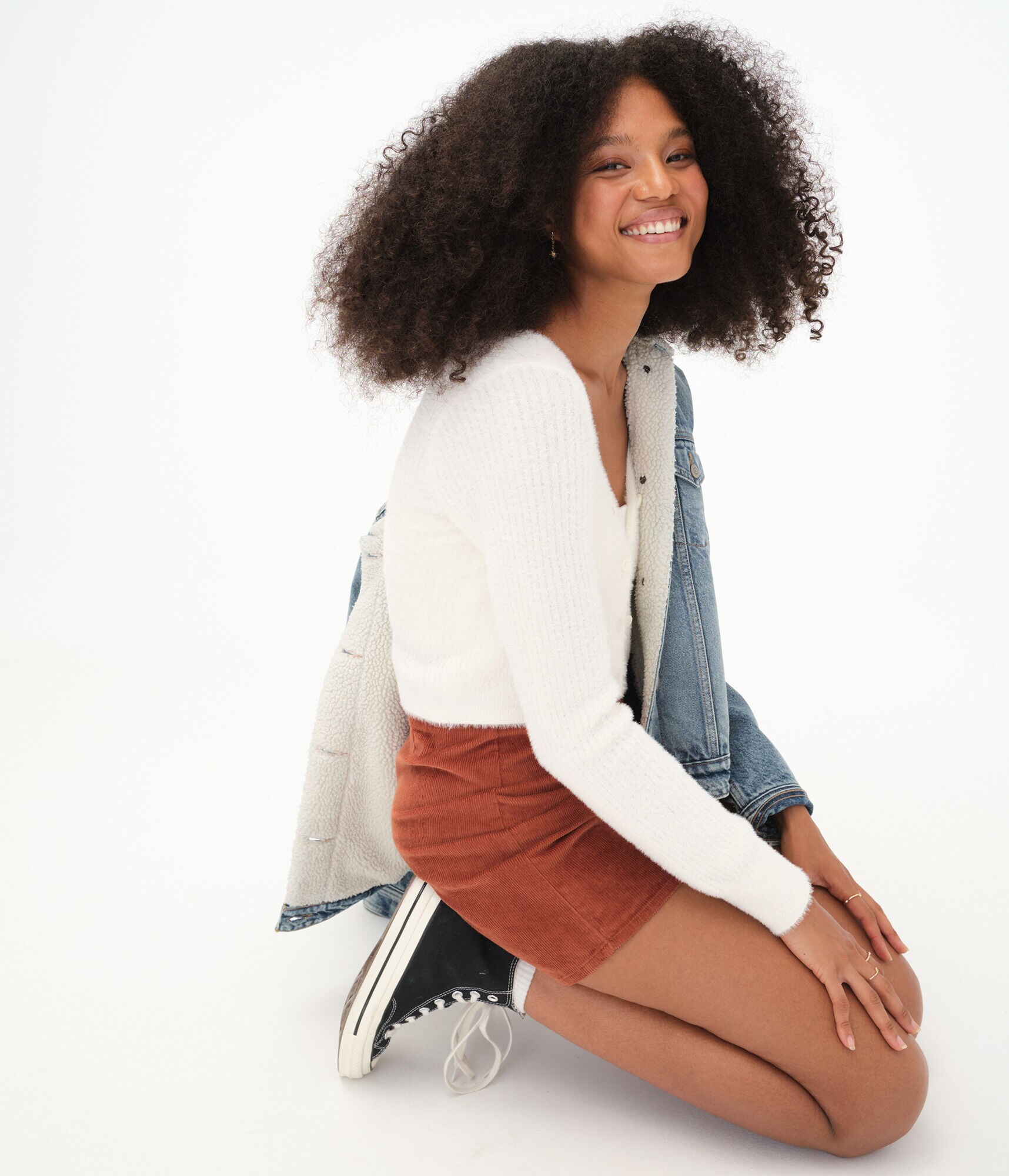 Fuzzy Ribbed Cropped Cardigan