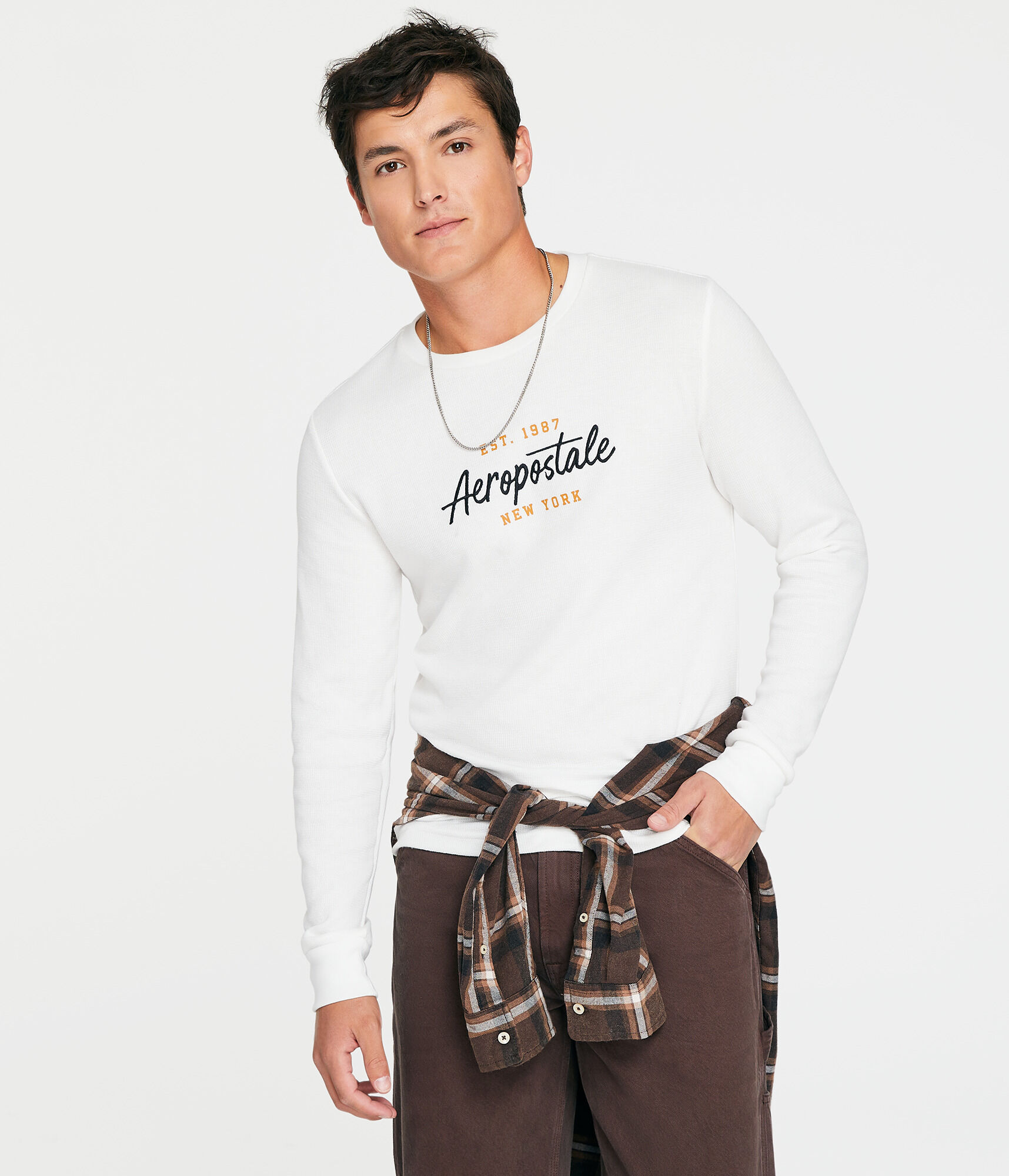 Long Sleeve Aeropostale Script Thermal Graphic Tee