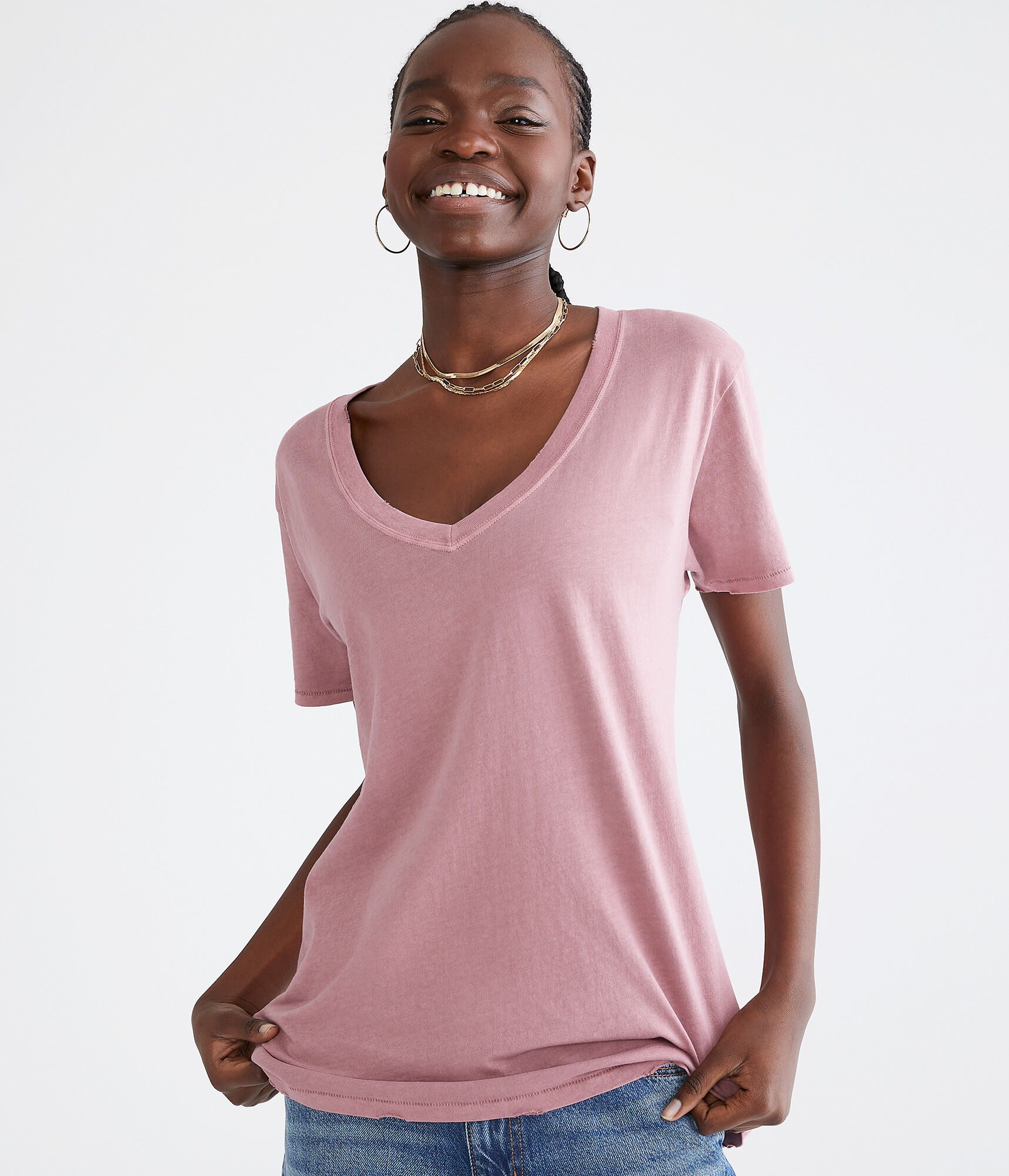 Washed Loose Fit V-Neck Tee