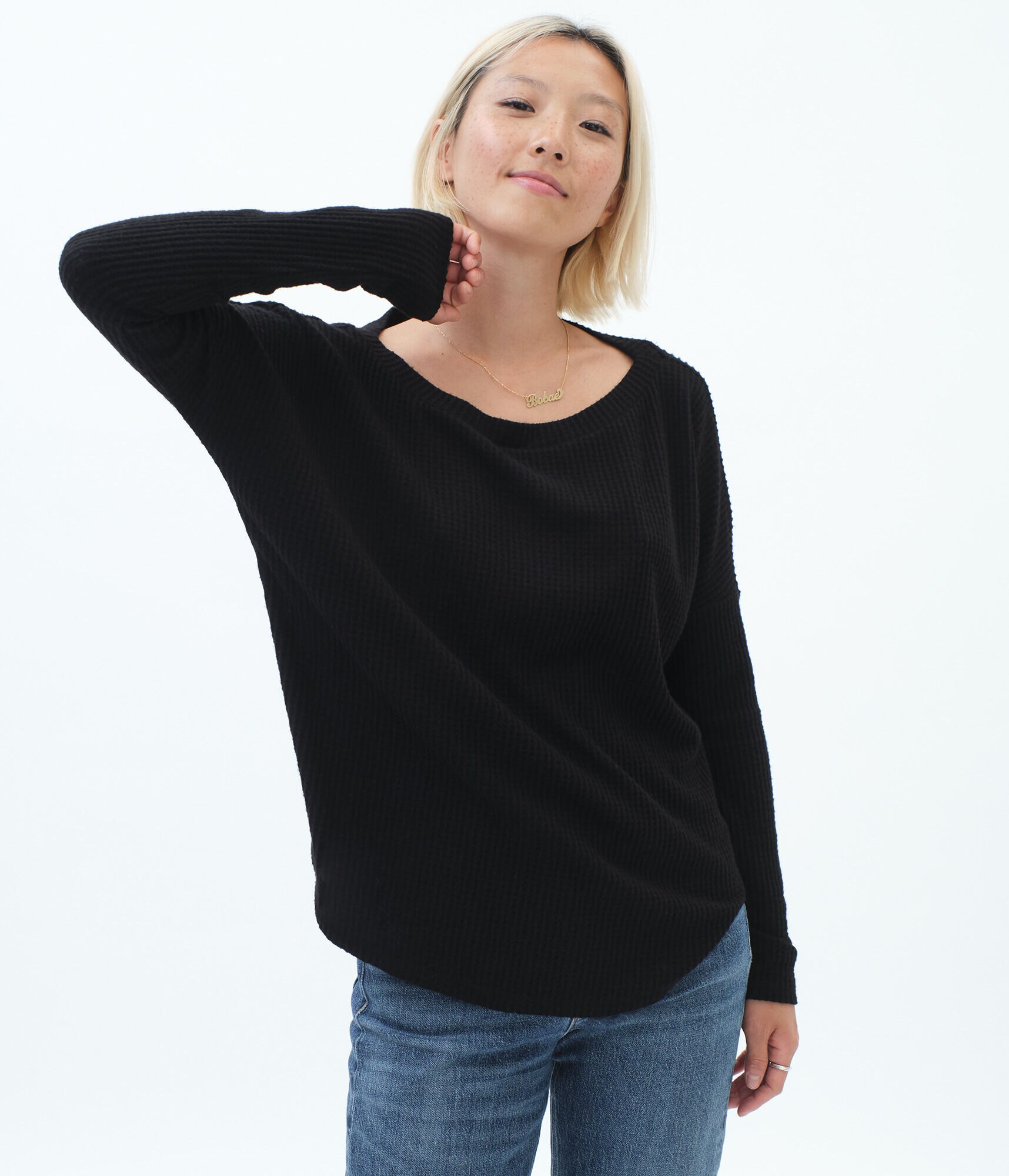 Long Sleeve Waffle-Knit Tee