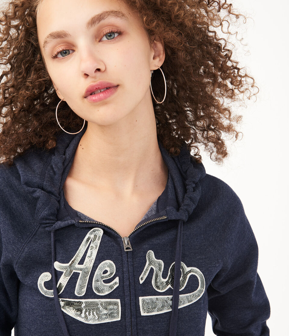 Sequin Logo Full-Zip Hoodie