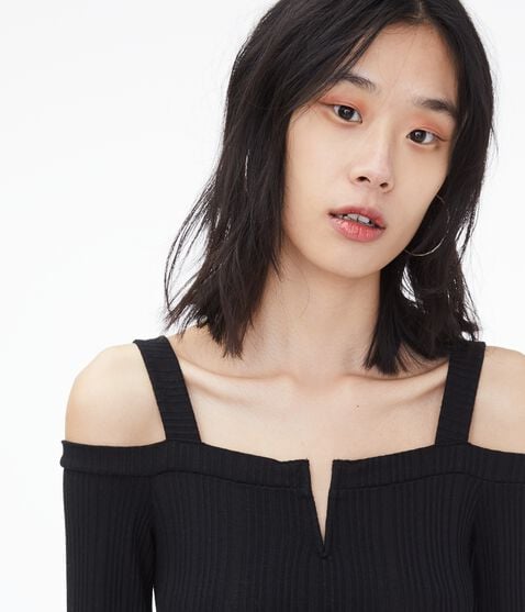 Long Sleeve Seriously Soft Variegated V-Wire Cold-Shoulder Top