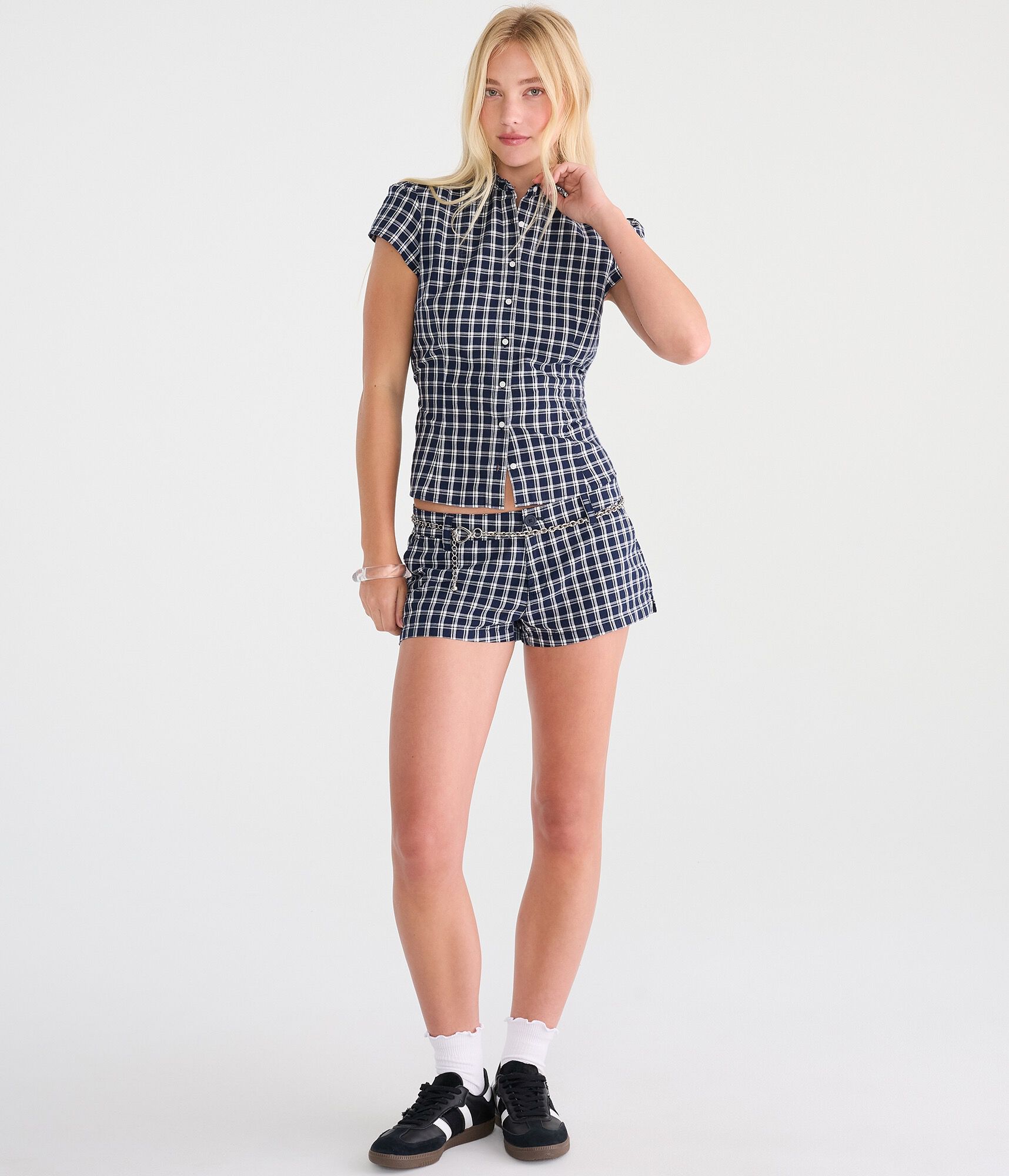 D&eacute;j&agrave; For Aero Plaid Low-Rise Shorts