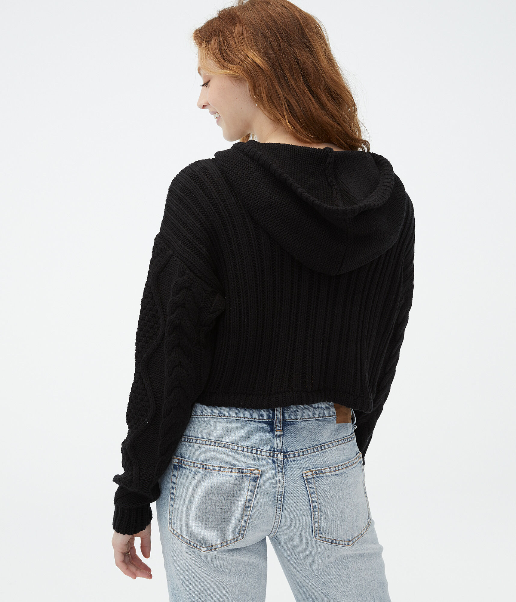 Cable-Knit Cropped Hooded Sweater