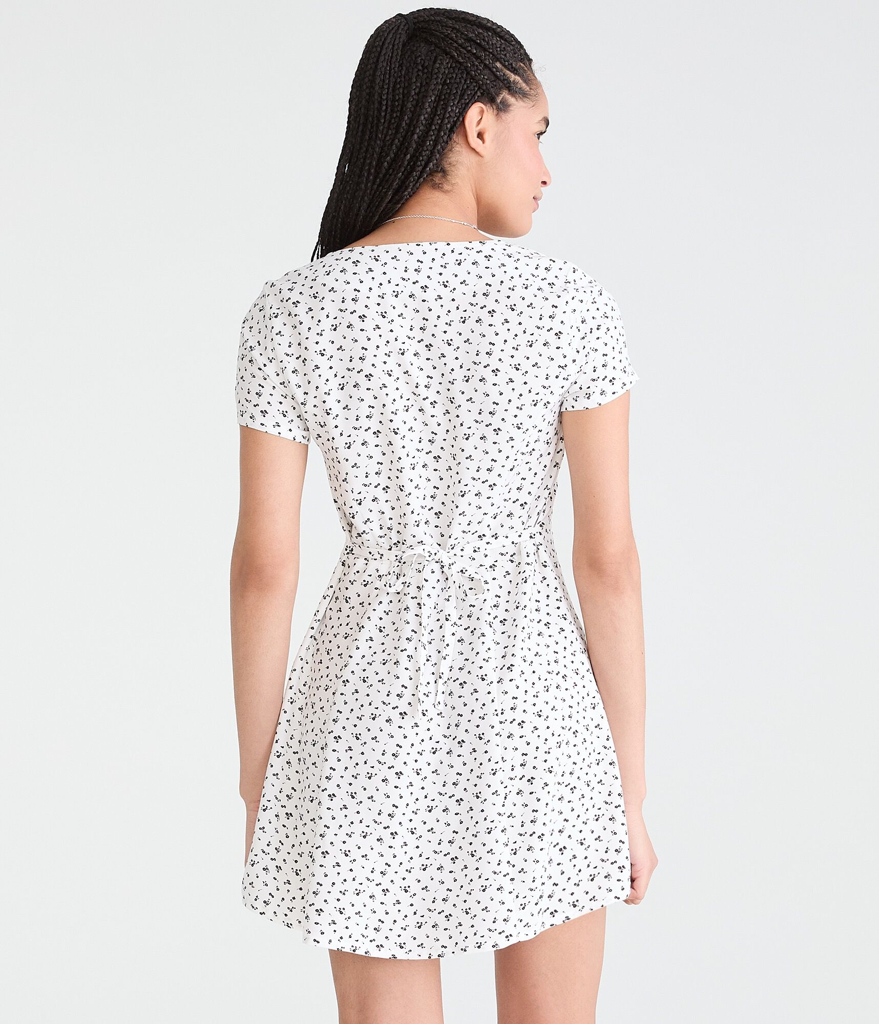 Printed V-Neck Buttoned A-Line Dress