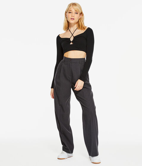 Long Sleeve Seriously Soft Convertible Tie Crop Top Long Sleeve Seriously Soft Convertible Tie Crop Top