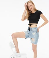 Striped Crossover-Back Crop Top