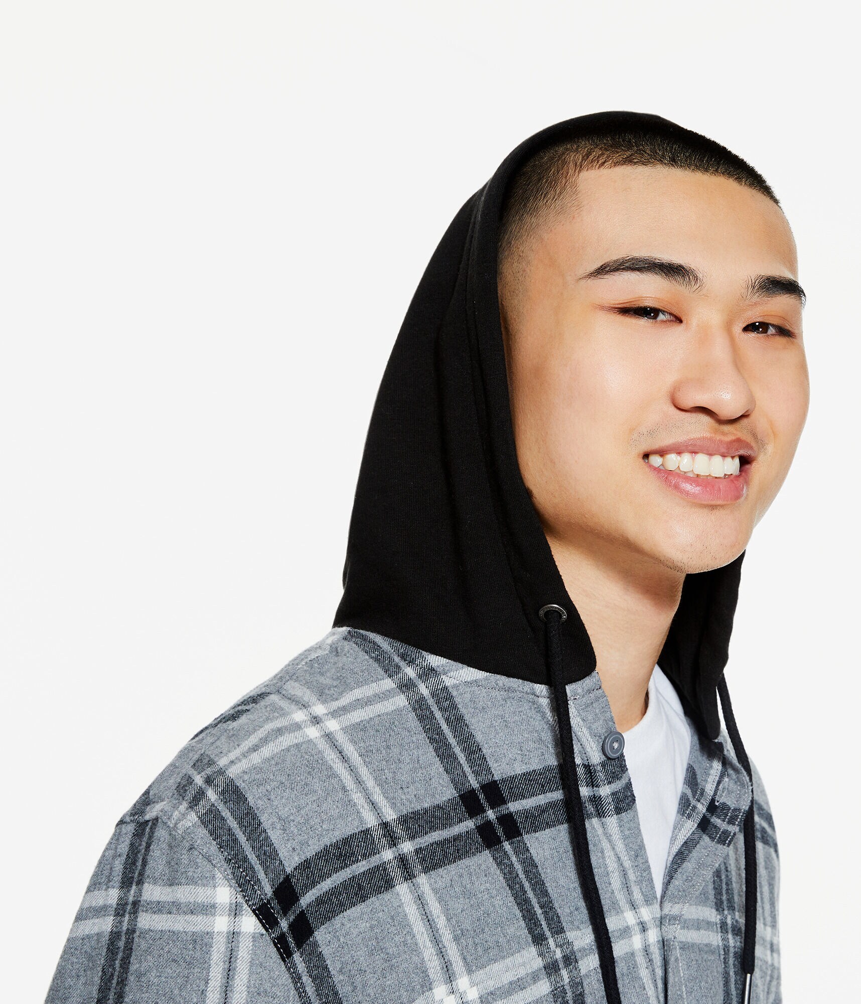 Long Sleeve Plaid Flannel Hooded Button-Down Shirt