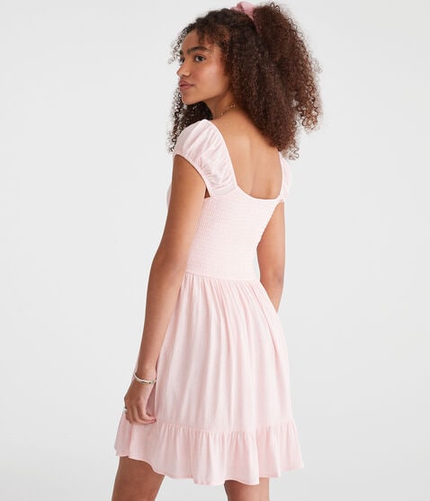 Floral Scoop-Neck Smocked V-Waist Mini Dress Floral Scoop-Neck Smocked V-Waist Mini Dress