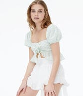 Gingham Puff Sleeve Crop Top