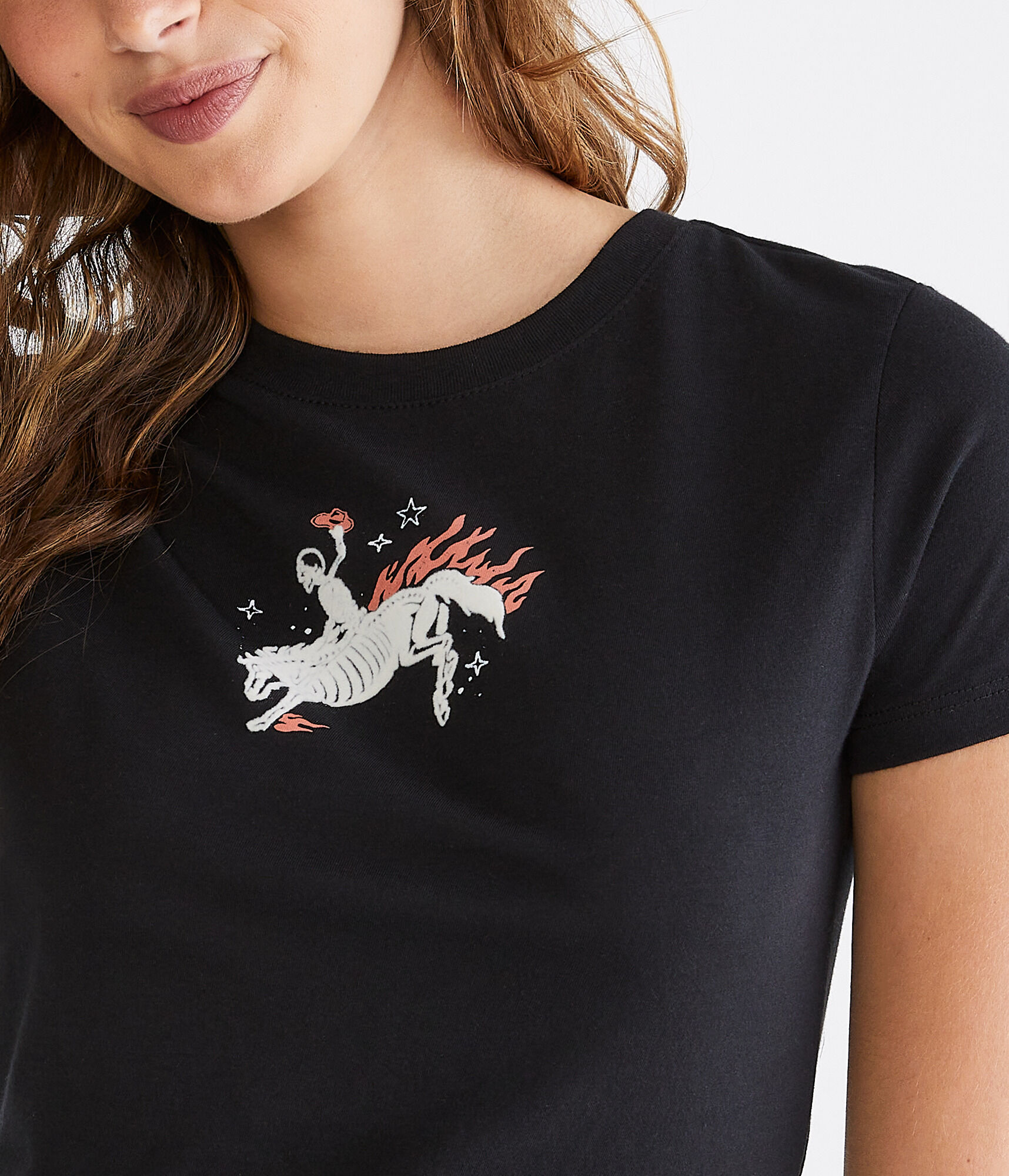 Skeleton Cowboy Flocked Graphic Tee