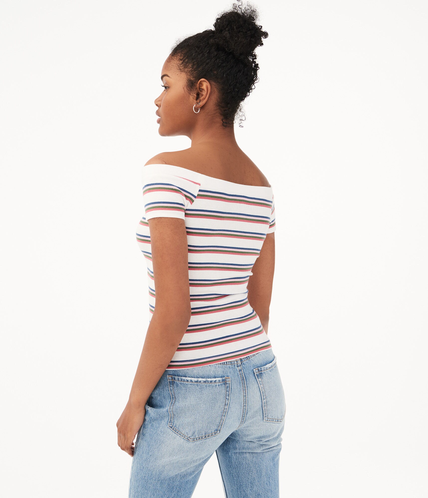 Seriously Soft Striped Off-The-Shoulder Henley Bodycon Top