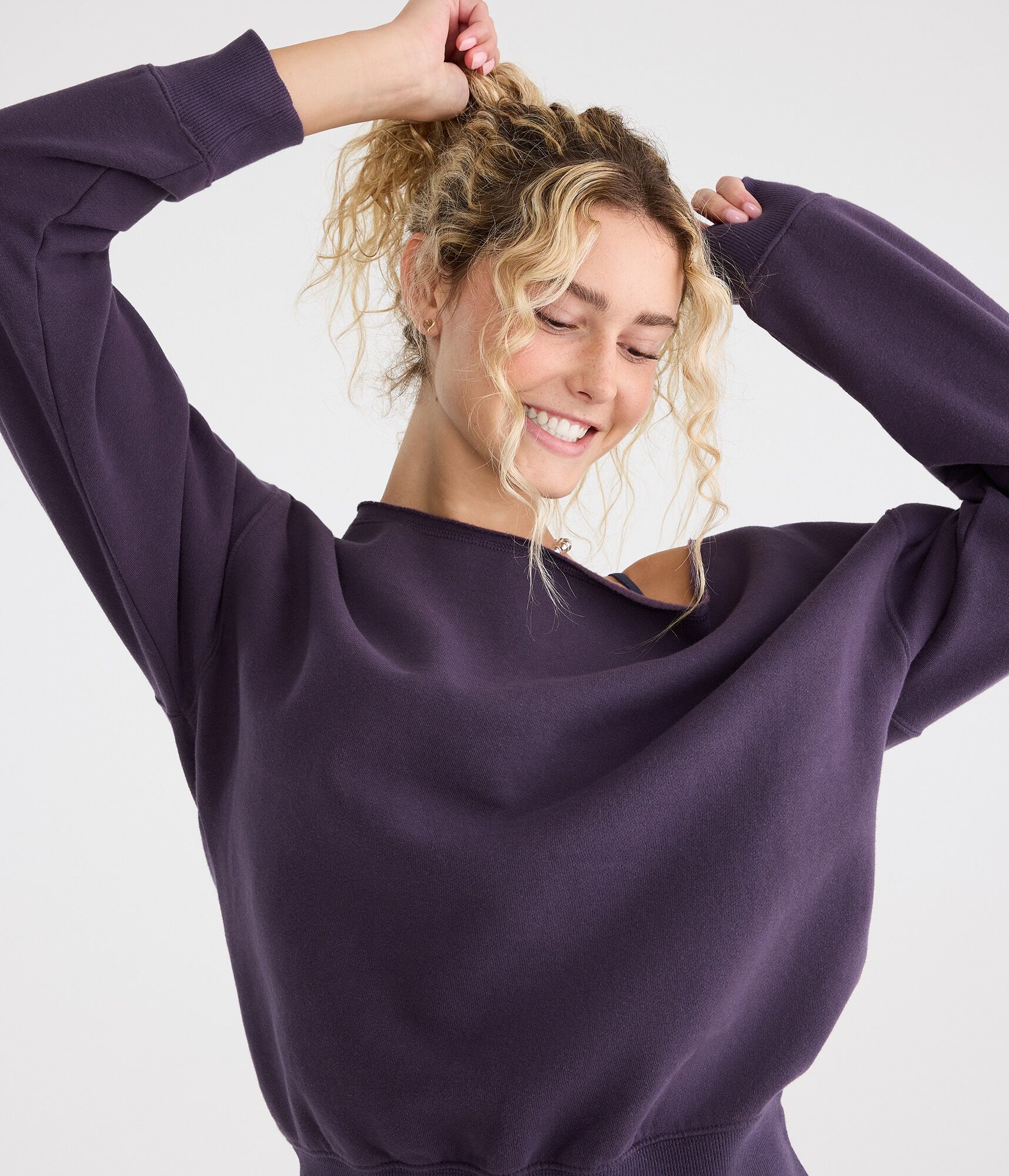 Cloud Soft Cinched Waist Off-The-Shoulder Sweatshirt