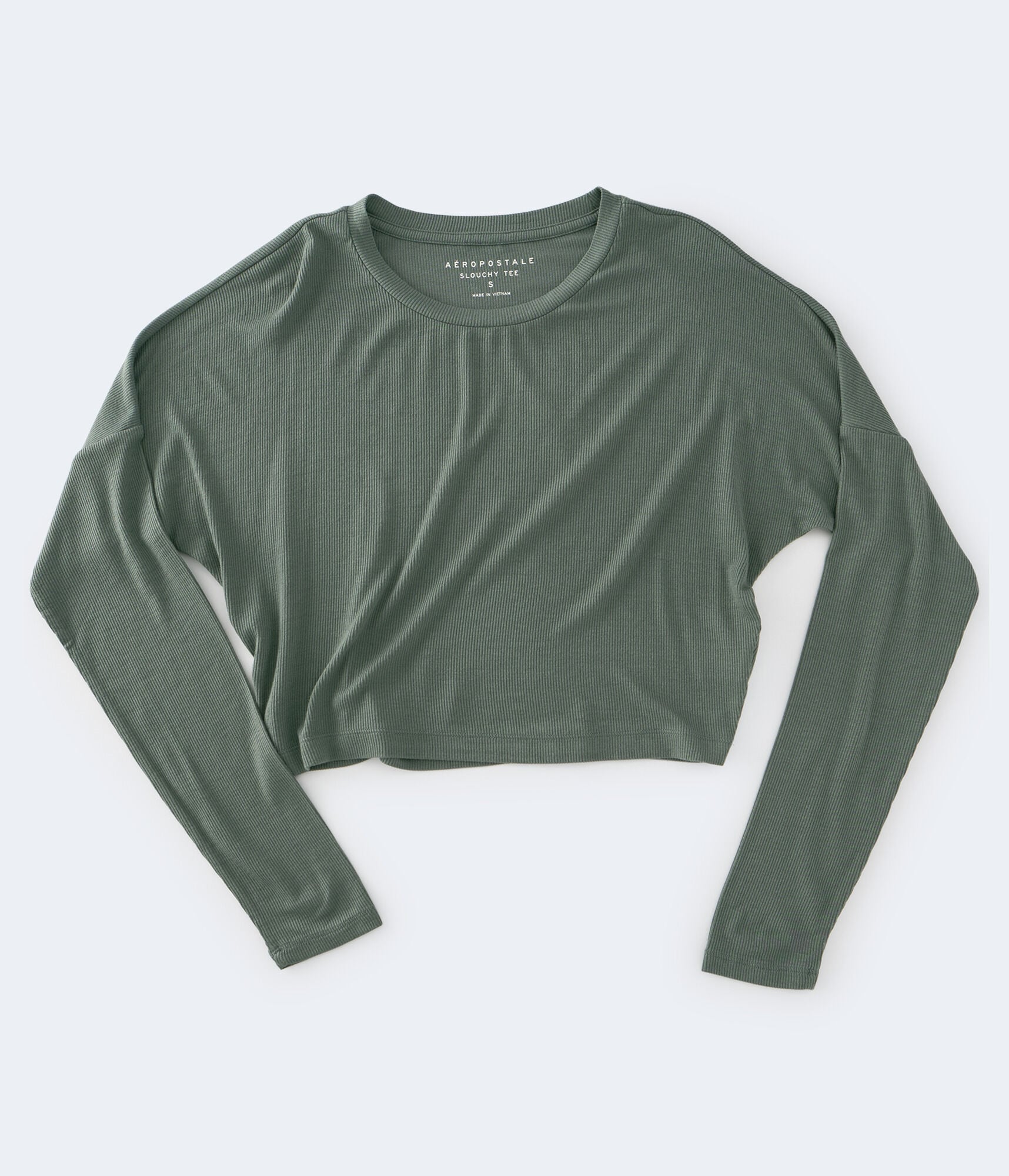 Long Sleeve Ribbed Cropped Dolman Tee