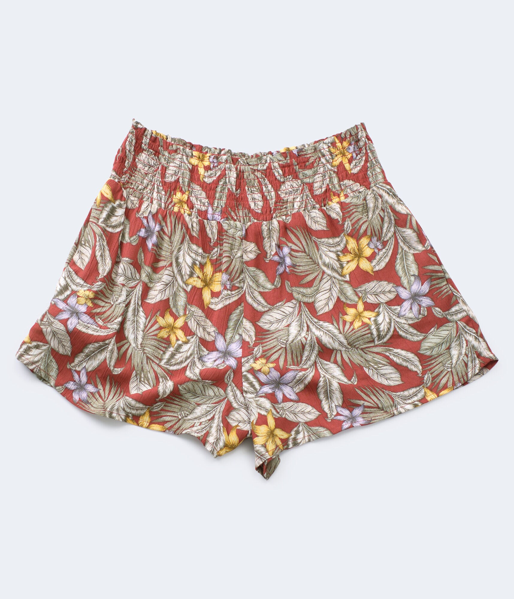Tropical Smocked-Waist Shorts