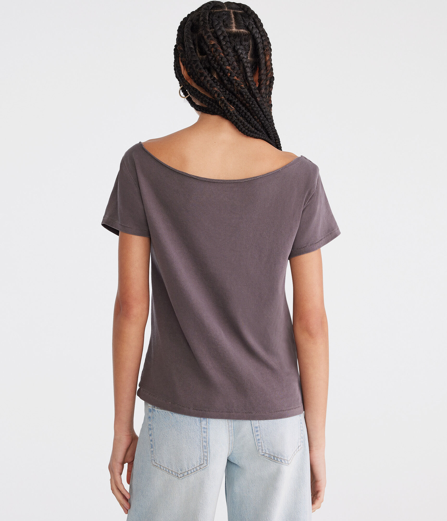 Washed Off-The-Shoulder Vintage Fit Crew Tee