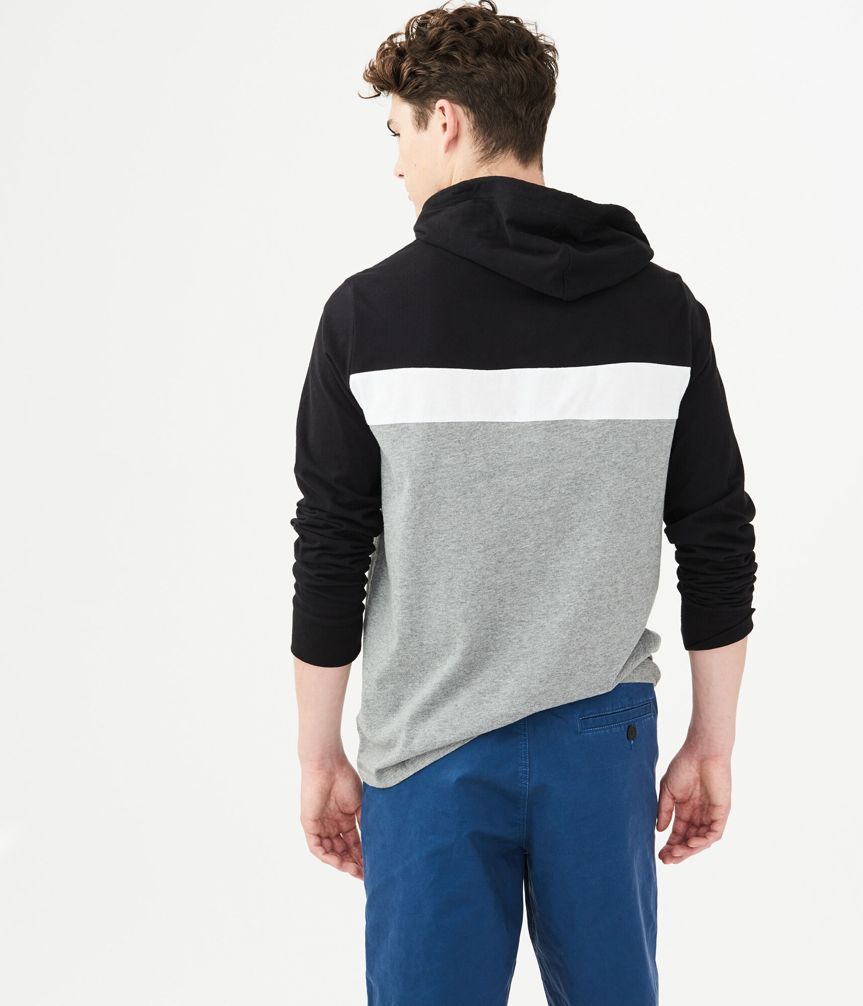 Long Sleeve Chest Stripe Hooded Tee