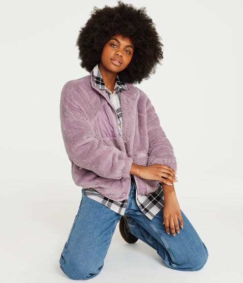 Solid Sherpa Snap Jacket Solid Sherpa Snap Jacket