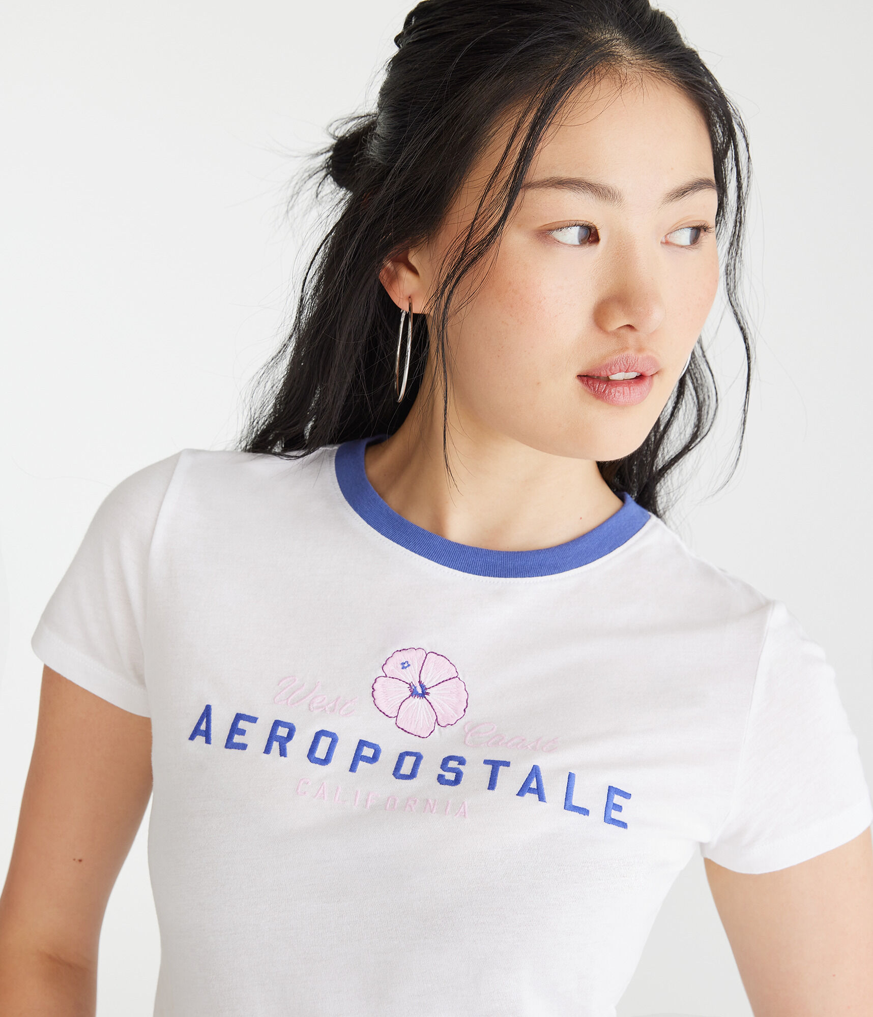 Aeropostale Floral Ringer Graphic Tee