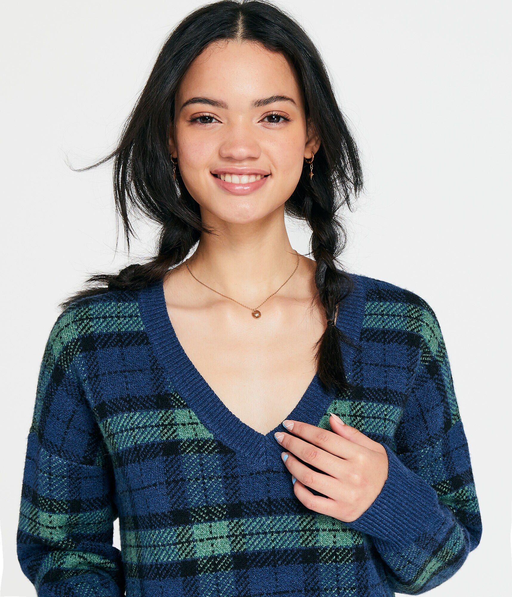 Plaid Oversized V-Neck Sweater