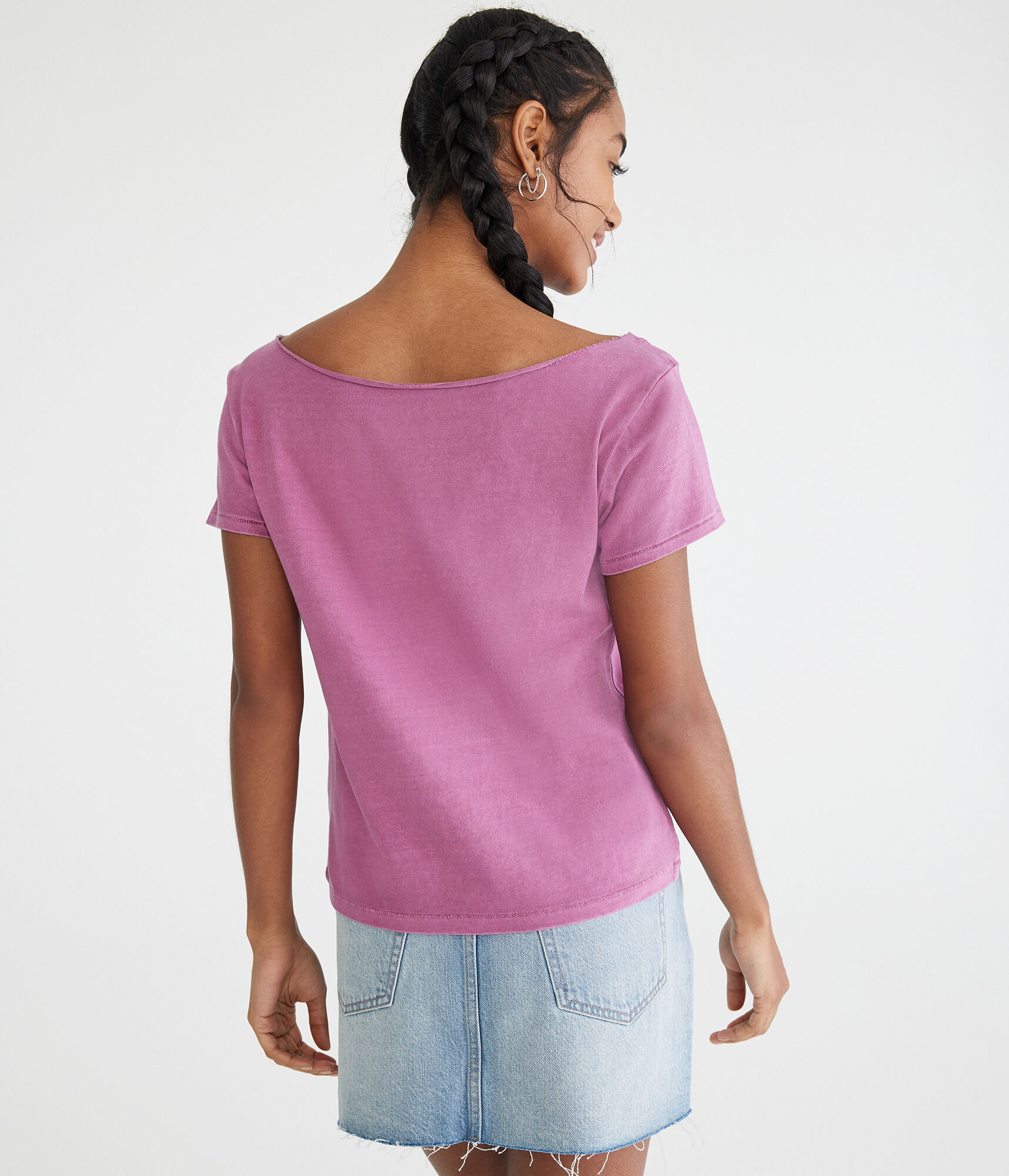 Washed Off-The-Shoulder Vintage Fit Crew Tee