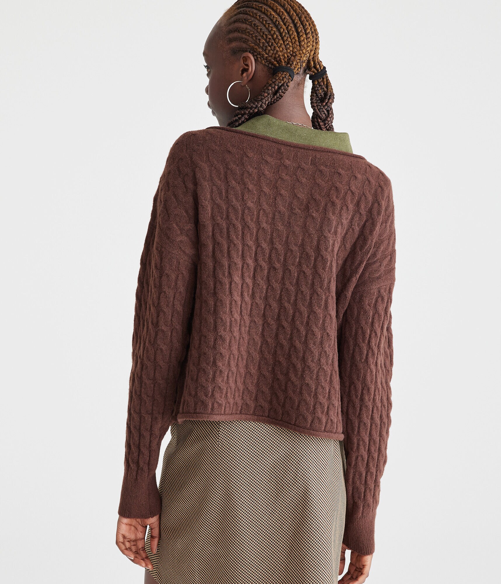 Cable Cropped Boat-Neck Sweater