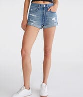 High-Rise Stretch Denim Mom Shorts