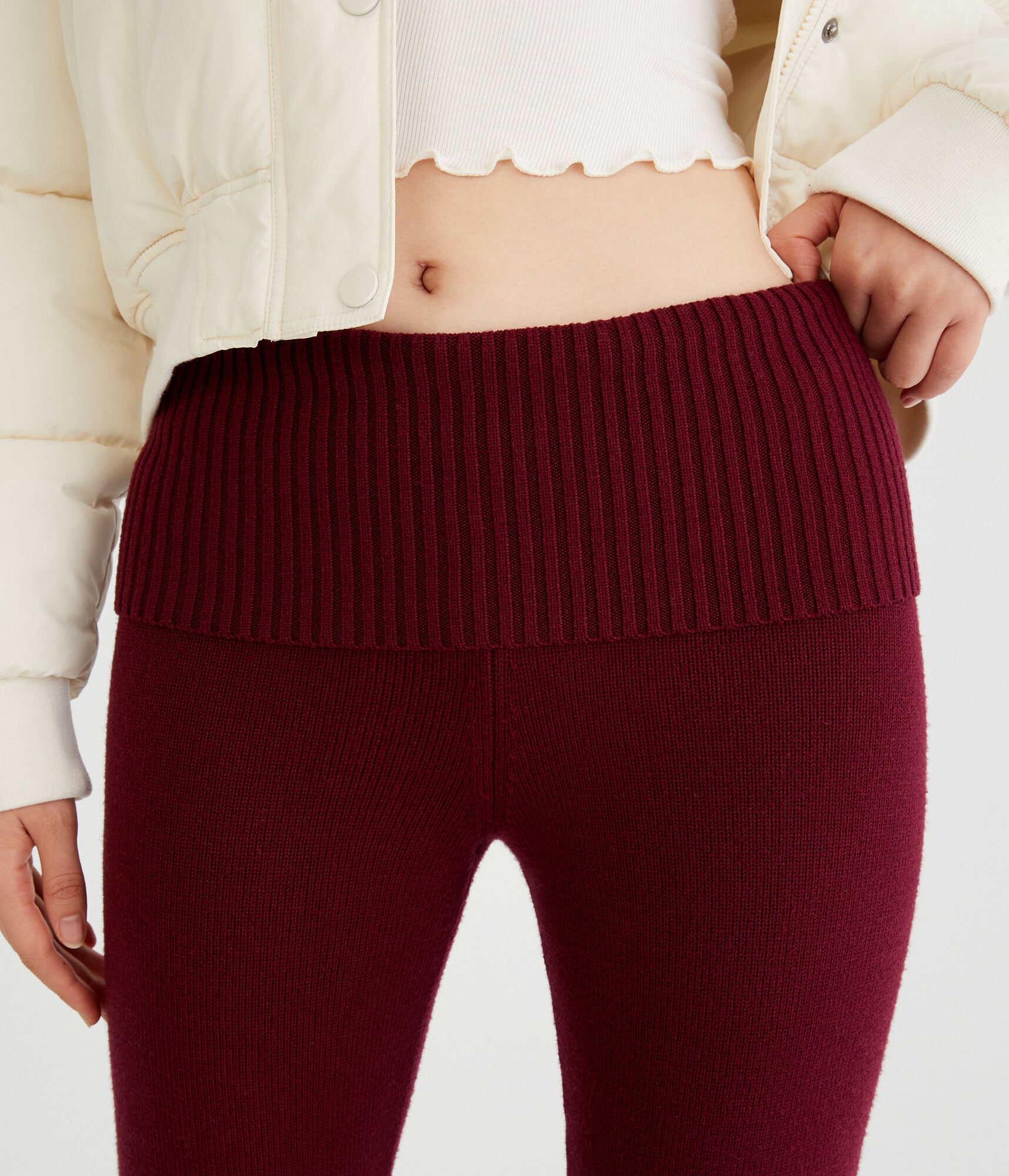 Flare Mid-Rise Fold-Over Sweater Pants