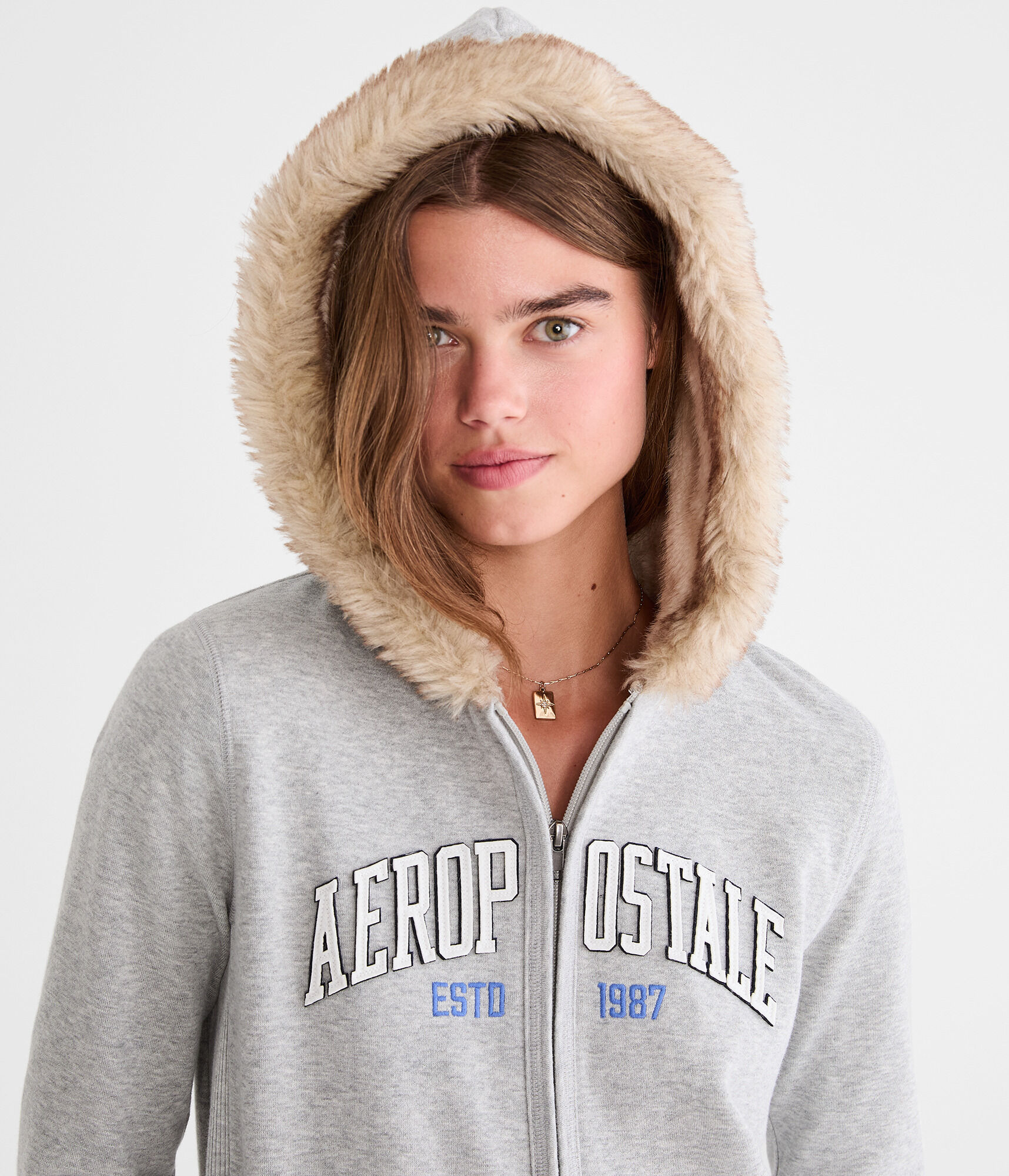 Aero 1987 Faux Fur-Trim Full-Zip Hoodie